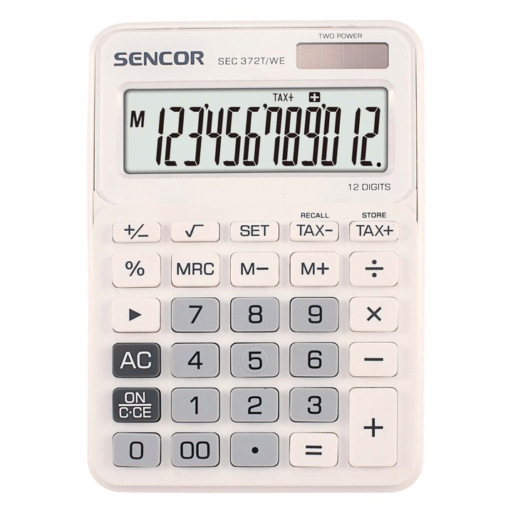 Sencor SEC 372T/WE Számológép, 12 Számjegyes, Kijelző, Fehér Szín