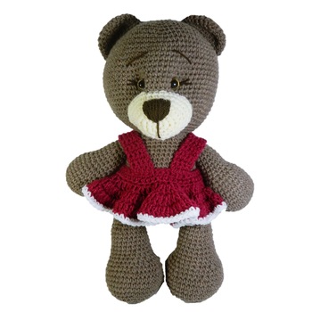 Jucarie crosetata manual, Ursulet cu rochita roz, Umplutura hipoalergenica, Multicolor, 30 cm Jucarie crosetata manual, Ursulet cu rochita roz, Umplutura hipoalergenica, Multicolor, 30 cm