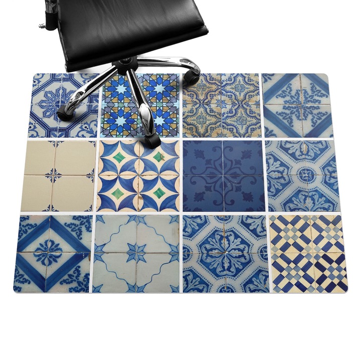 Székalátét, Wallfluent, Retro stílusú csempe, Kék, 120x90 cm, 010250310020100006139