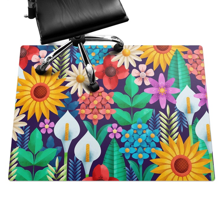 Szék szőnyeg, Wallfluent, Retro virágmintás, Többszínű, 120x90 cm, 010250310020100273935