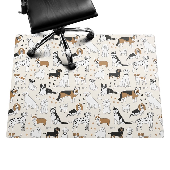 Padlóvédő székalátét, Wallfluent, Varrat nélküli mintát kutyákkal, Bézs, 120x90 cm, 010250310020100282794