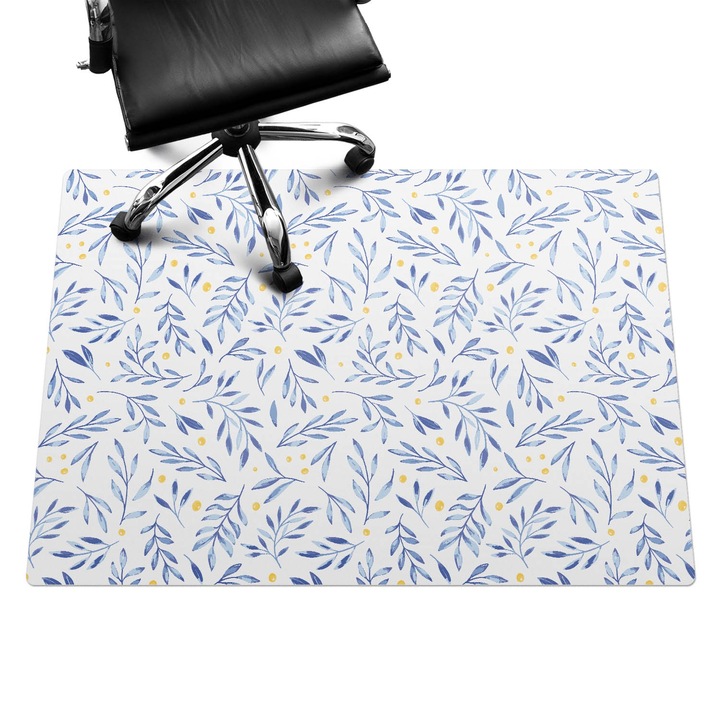 Szék alátét szőnyeg, Wallfluent, Akvarell levelek, Kék, 140x100 cm, 010250310030100033364
