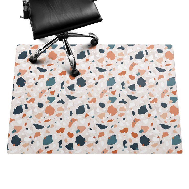 Íróasztal szék alátét, Wallfluent, Terrazzo absztrakció, Narancssárga, 140x100 cm, 010250310030100033382