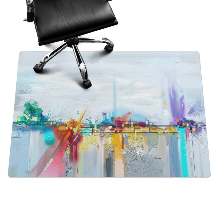 Szék alátét szőnyeg, Wallfluent, Absztrakt táj, Szürke, 140x100 cm, 010250310030100074644