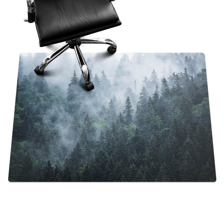 Székalátét, Wallfluent, Ködös tűlevelű erdő, Zöld, 140x100 cm, 010250310030100074703