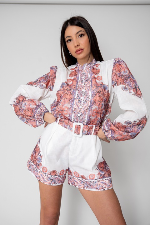 Set Bluza maneca lunga si pantalon scurt White/Brown 15538, Alb/Maro