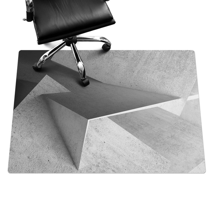 Szék alátét szőnyeg, Wallfluent, Geometriai szerkezetek, Fekete és fehér, 140x100 cm, 010250310030100088571