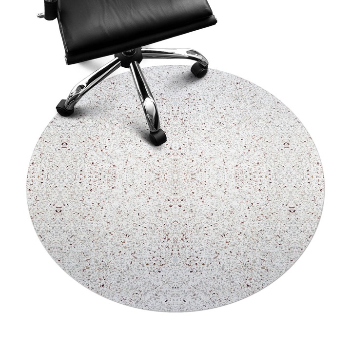 Íróasztal szék alátét, Wallfluent, Szimmetrikus terrazzo, Fehér, fi100 cm, 010250310040000057088
