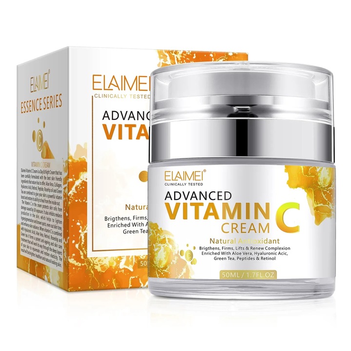 Elaimei C-vitaminos arckrém, 50 ml, Aloe Verával és hialuronsavval, parabénmentes