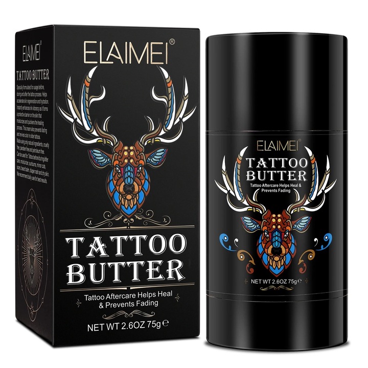 Elaimei Tattoo Butter, Tattoo Lotion, 75 g, hidratáló, regeneráló, ásványolaj-mentes, parabénmentes