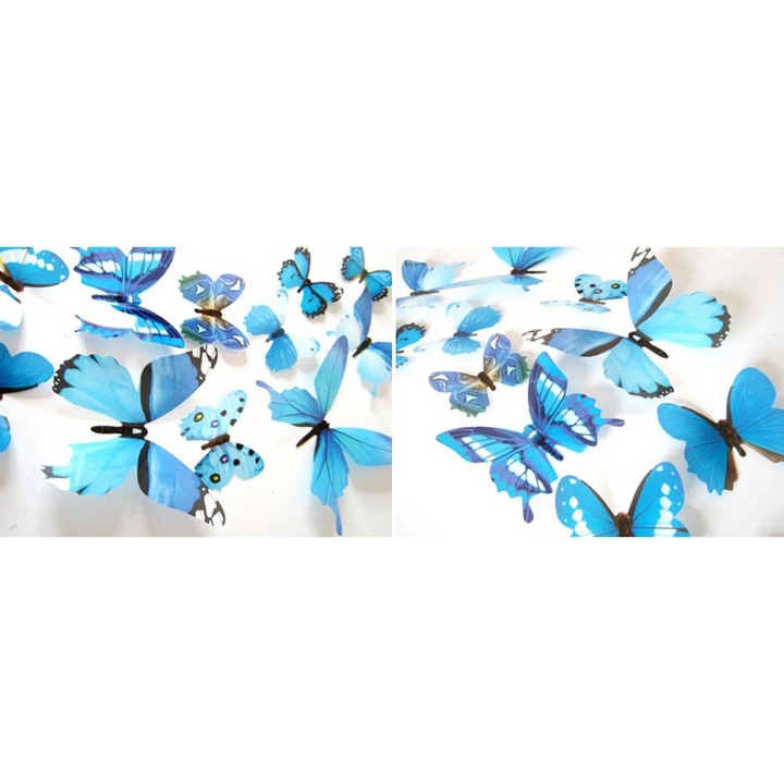Set 12 Stickere Decorative 3D Fluturi, Multicolor, 11x8x6cm