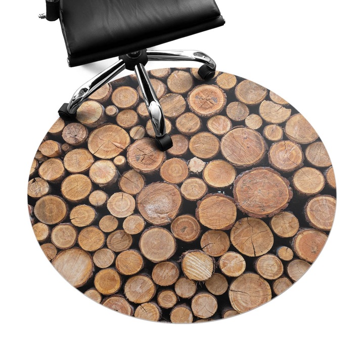 Irodai szék szőnyeg, Wallfluent, Fából készült rönk halom, Barna, fi100 cm, 010250310040000088536