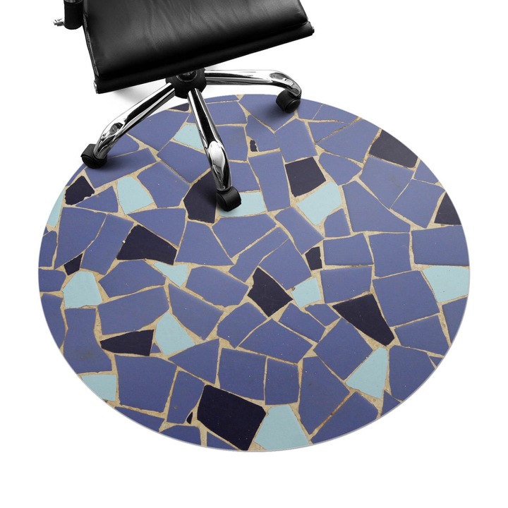Irodai szék szőnyeg, Wallfluent, Geometrikus mozaik, Kék, fi100 cm, 010250310040000282828