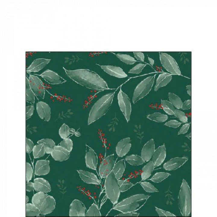 Servetel hartie verde frunze si fructe de padure 25x25cm, 20buc