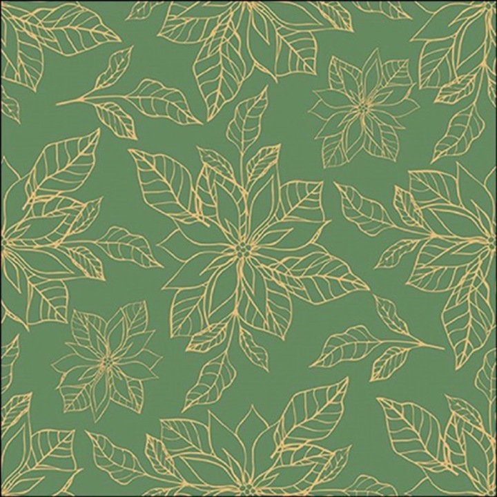 Servetele, Ambiente, Poinsettia outline hartie verde 33x33cm, 20buc
