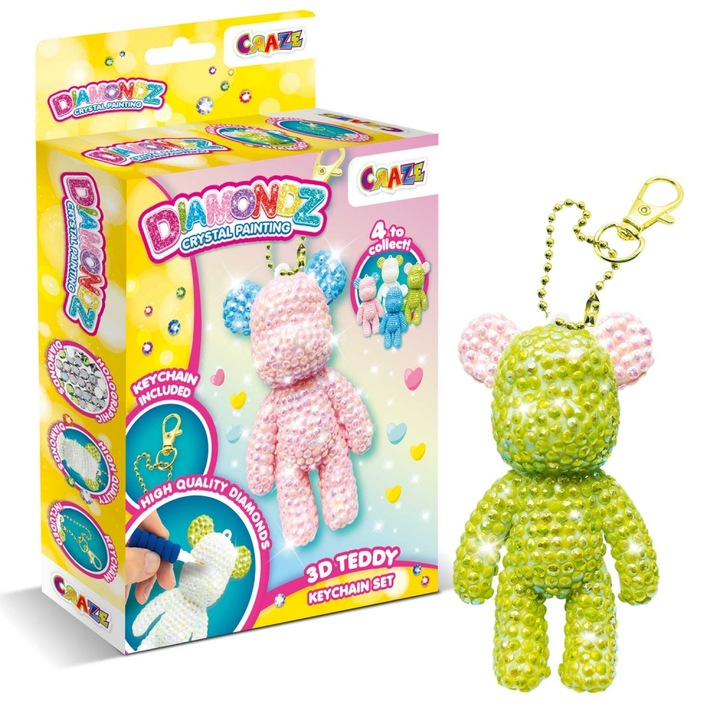 Kit creativ, Craze, breloc cu broderie cu diamante DIY, ursulet