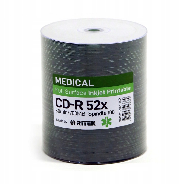 Set 100 CD-R full printabile Traxdata by Ritek, pentru uz medical, 80 min, 700 MB