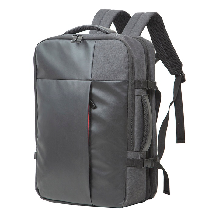 Rucsac Calatorie Multifunctional Vienna, Ronic X, Multiple Compartimente, Spatii Laptop si Tableta, Buzunar Ascuns Spate, Tip Valiza, Extensibil pana la 30l, Utilizare Zilnica, Calatorie, Office, Unisex, Negru