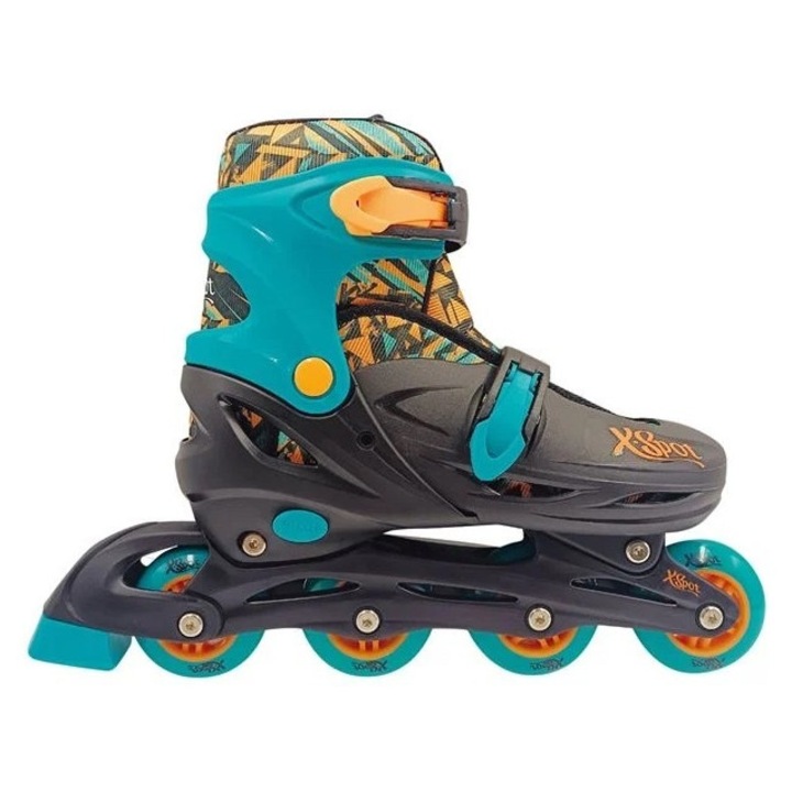 Patine cu Rotile, marime reglabila (39-42), roti din PVC, 5 ani+, verde cu negru