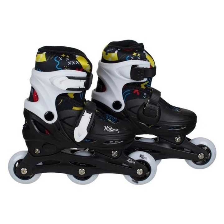 Patine cu Rotile din Aluminiu, marime reglabila 31-34, negru cu alb