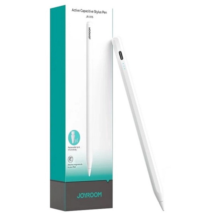 Joyroom érintő ceruza, aktív, kapacitív + póthegy, fehér apple pencil kompatibilis