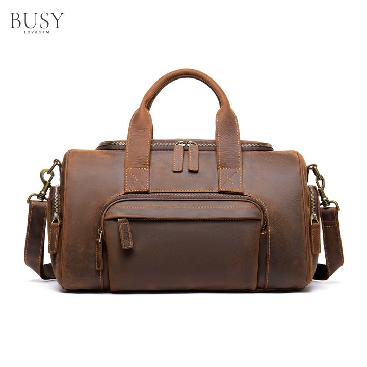 Geanta fitness, voiaj, din piele naturala premium CrazyHorse, BUSY LDY & GTM® Luk, coffee