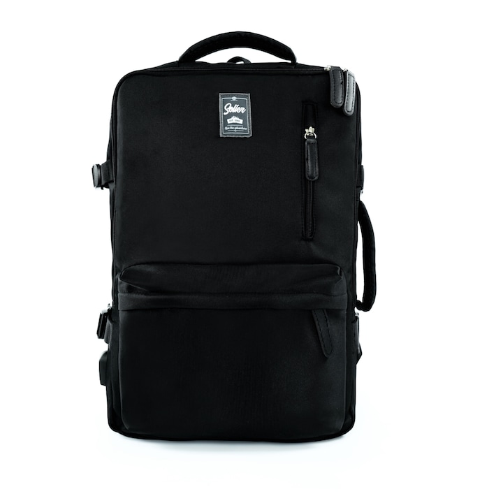 Черна раница Solier FV06 Noa - ръчен багаж за Ryanair, Wizzair, просторна и лека