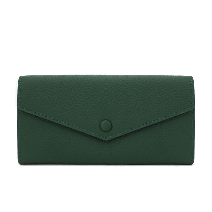 Portofel de Dama din Piele Naturala Clavi, Moale, Delicat, Protectie RFID, Mini Clutch, Dimensiuni 19x10.5x3 cm, Verde Inchis