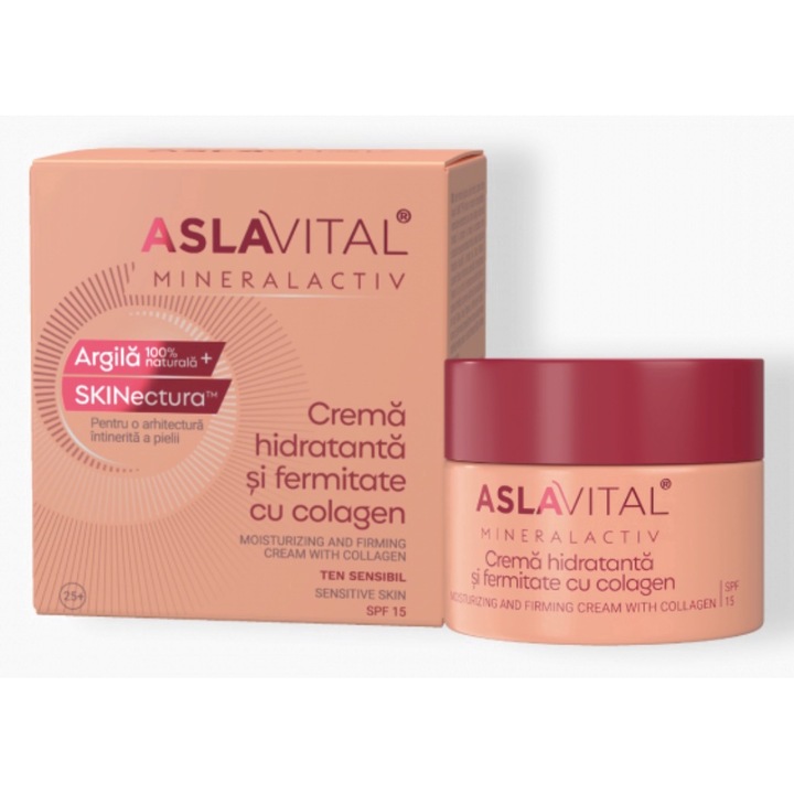 Hidratáló és feszesítő krém kollagénnel és agyaggal SPF 15 érzékeny bőrre 50 ml, Aslavital Mineralactiv