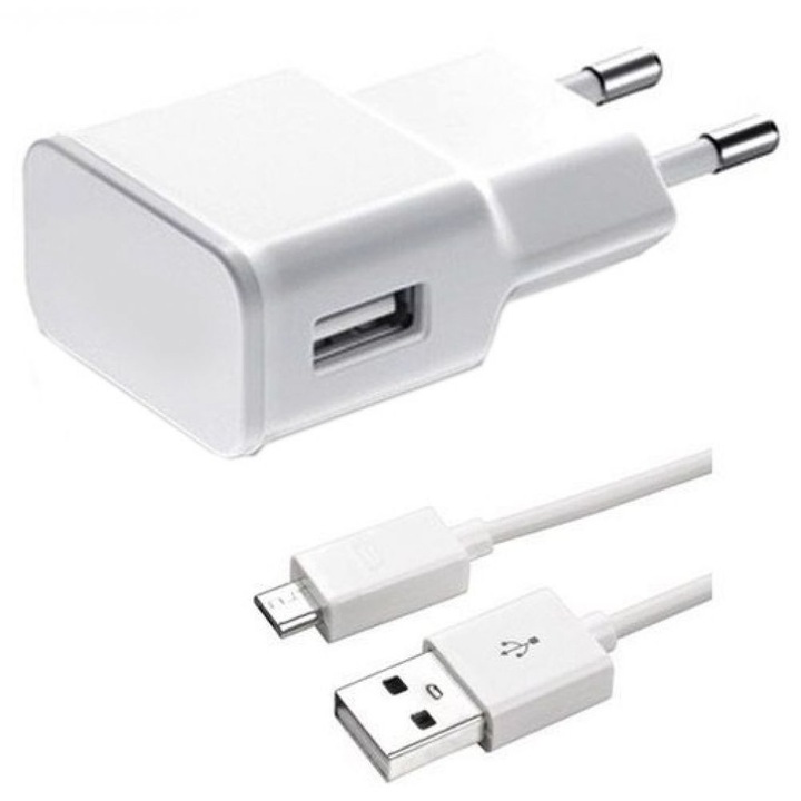 Мрежово зарядно устройство 1Tech, 5V/1A, 220V,1 x USB, С Micro USB кабел, Бял