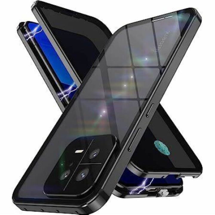 Husa pentru Xiaomi Redmi Note 13 Pro/Poco X6 5G, 360 protection, full body, schelet metalic, protectie fata spate si camera, prindere magnetica, Sigloo, Black