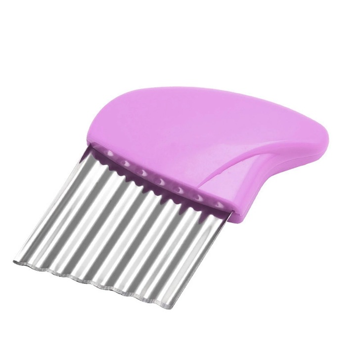 Feliator mantual pentru legume, din otel inoxidabil, 11x10 cm, design ergonomic, mov/argintiu