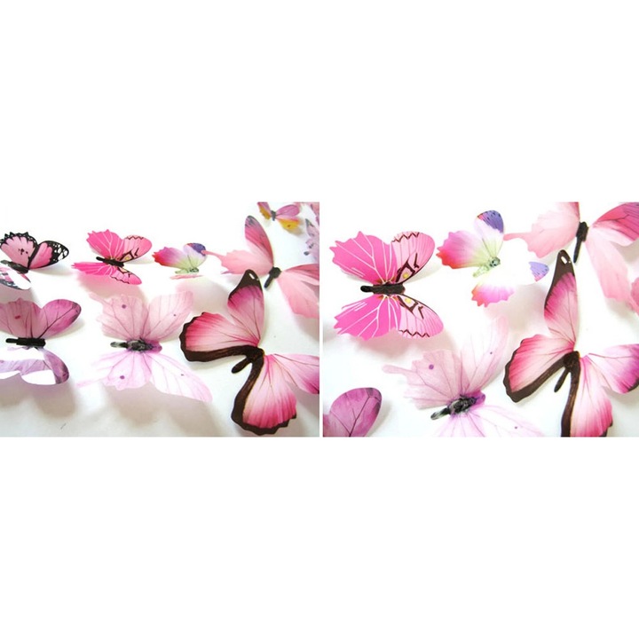 Set 12 Stickere Decorative 3D Fluturi, Multicolor, 11x11cm, 8x8cm, 6x6cm