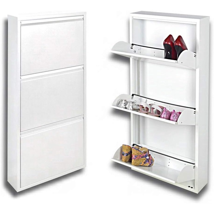 Шкаф за обувки, StarMart, 104 x 50 x 15 см, 3 врати, капацитет 6-9 чифта, бял