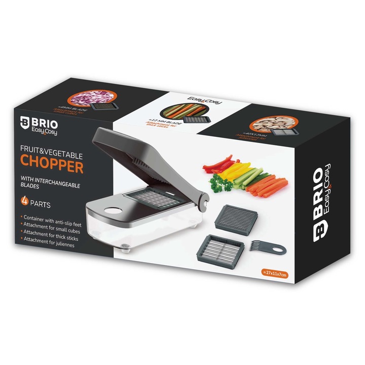 Мултифункциoнален уред Brio Easy Cosy, с 3 приставки за нарязване, с контейнер, 27х11х7см