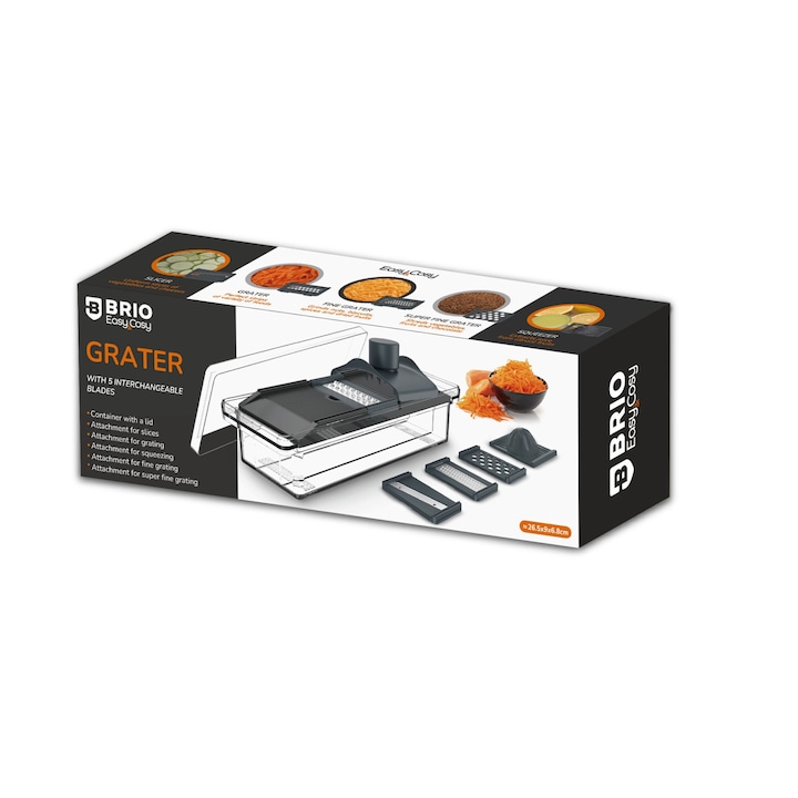 Мултифункционално ренде Brio Easy Cosy, с 5 приставки и контейнер за съхранение, 26.5х9х6.8см