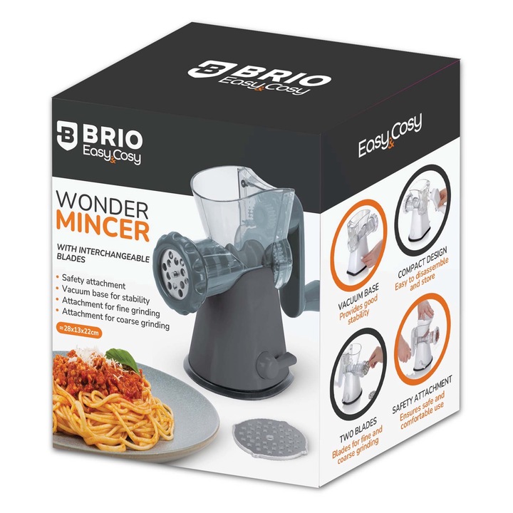 Ръчна месомелачка Brio Easy Cosy, с две приставки, 28х13х22см