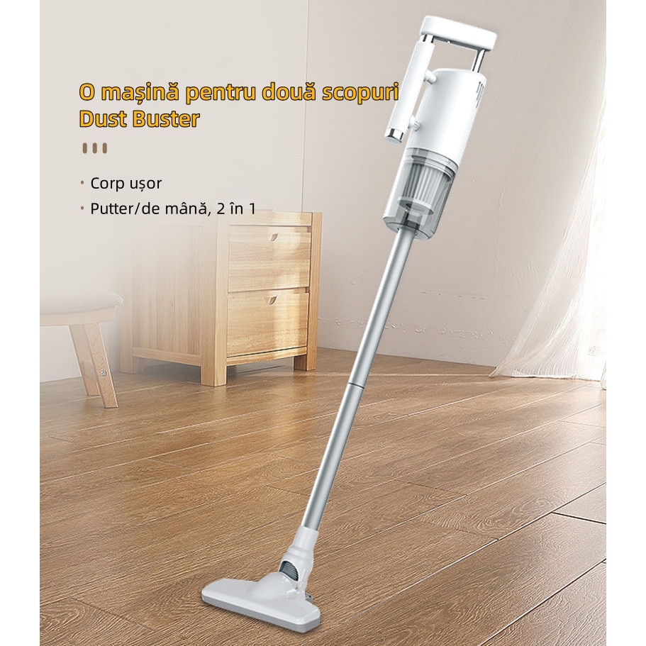 Aspirator fara fir, 120W, 5 moduri de curatare, aspiratie puternica, umed si uscat, corp usor, detasabil si lavabil, alb