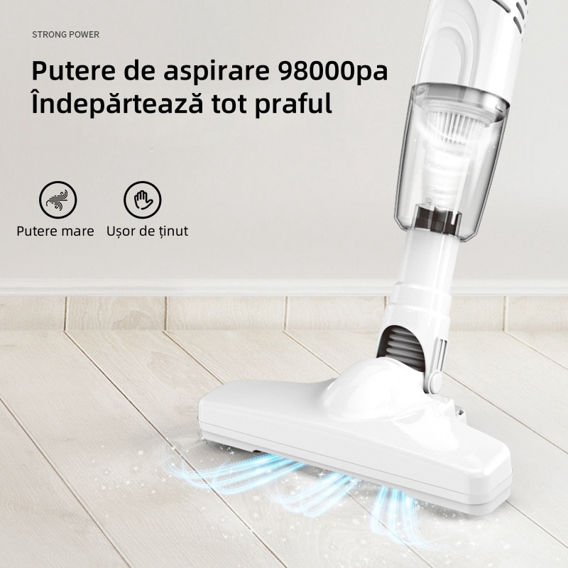 Aspirator fara fir, 120W, 21.3x6.9x92.3 cm, aspiratie puternica, rotatie flexibila, lucru silentios, detasabil si lavabil, potrivit pentru o varietate de scenarii, alb