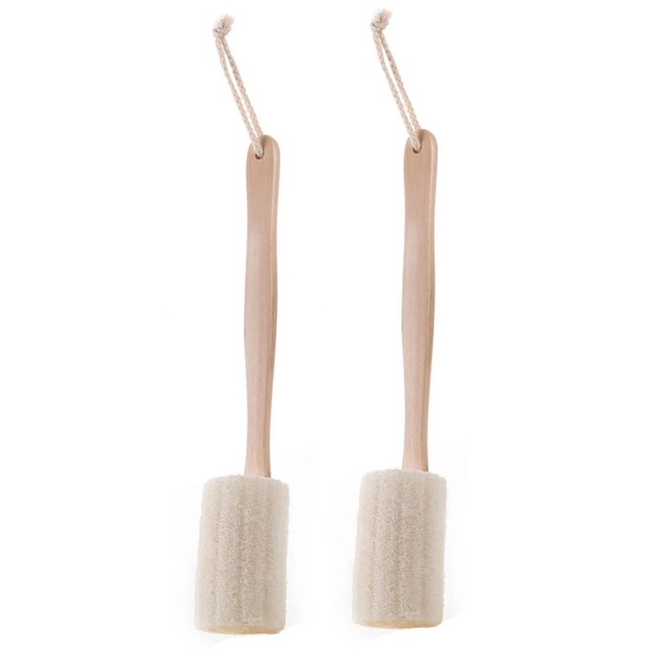 Set de 2 perii de masaj cu maner lung din loofah natural, multicolor