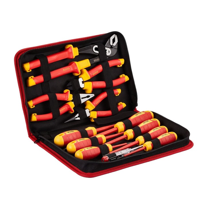 Комплект от 12 изолирани отвертки и клещи 1000 V, VDE/GS, Chrome Vanadium, Magnetic, Кутия за носене