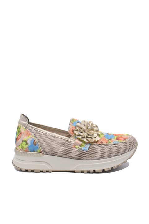 Pantofi comozi dama Rieker din plasa, roz cu model floral RIKN7460-31, Roz deschis