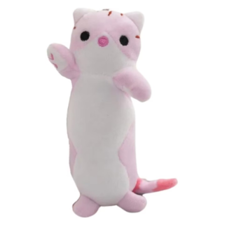 Играчка коте тип ключодържател VICTINY®, плюшена, многоцветна, 17 см / розово