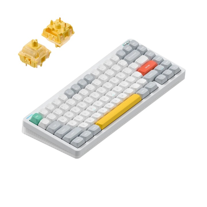 Безжична механична клавиатура Nuphy Halo75 V2, Hot-Swappable, 2.4GHz, Bluetooth 5.1, USB-C, Lemon Switch, Бяла