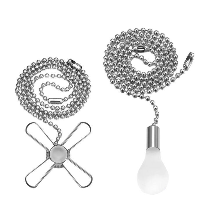Set extensii lant pentru ventilator de tavan cu forma de ventilator si bec, Benafini, argintiu, 12 inch