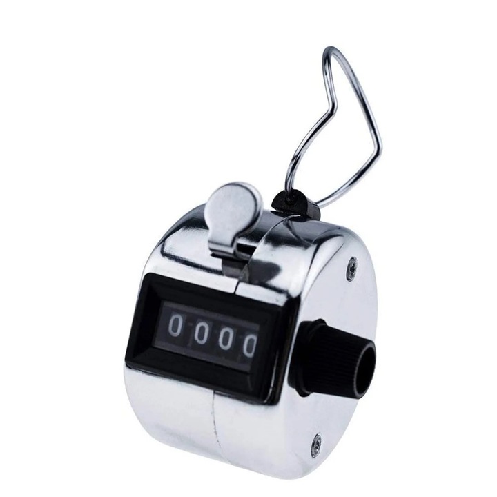 Contor mecanic manual din metal, 5x5x4cm, culoare argintie