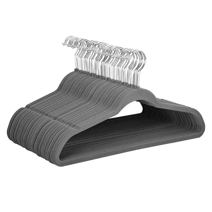 Umerase pentru haine cu 30 de umerase din catifea, rotative 360°, antiderapante, multicolor, 45x23x0.5cm