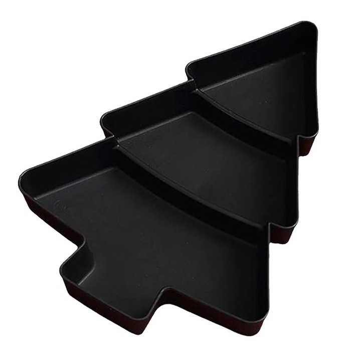 Tava servire in forma de brad de Craciun, negru, din plastic
