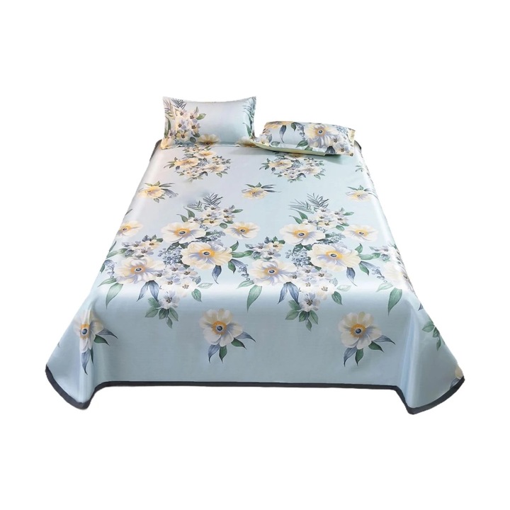 Set lenjerie de pat, poliester/elastan, 250x230cm, 2 fete de perna 78x48cm, multicolor, lavabil la masina
