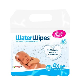Servetele umede, Water Wipes, 4 pachete x 60 buc, 240 buc Servetele umede, Water Wipes, 4 pachete x 60 buc, 240 buc